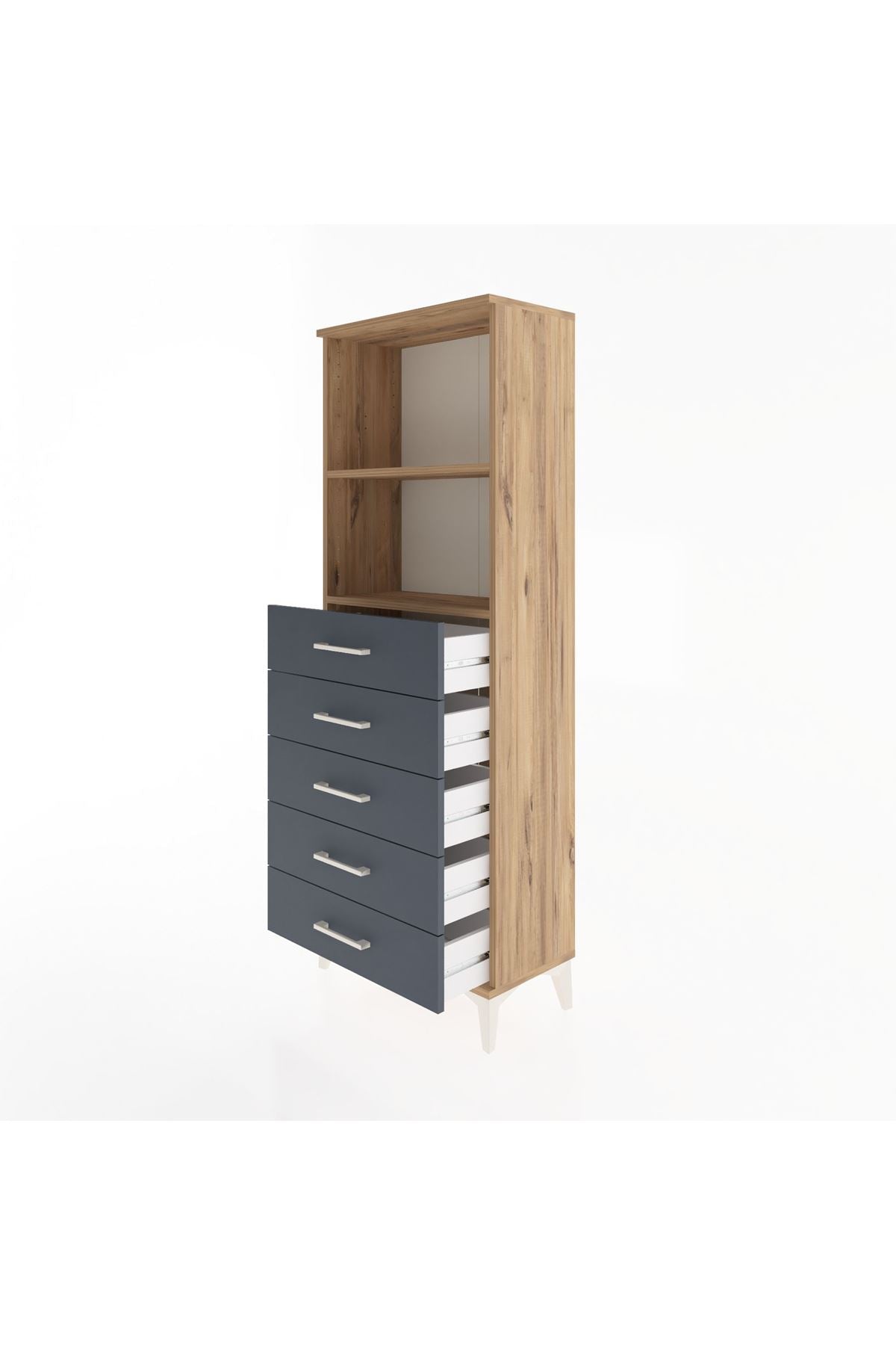 Arges Dolap 2 Raflı 5 Çekmeceli 60x30x163 Çam-Antrasit