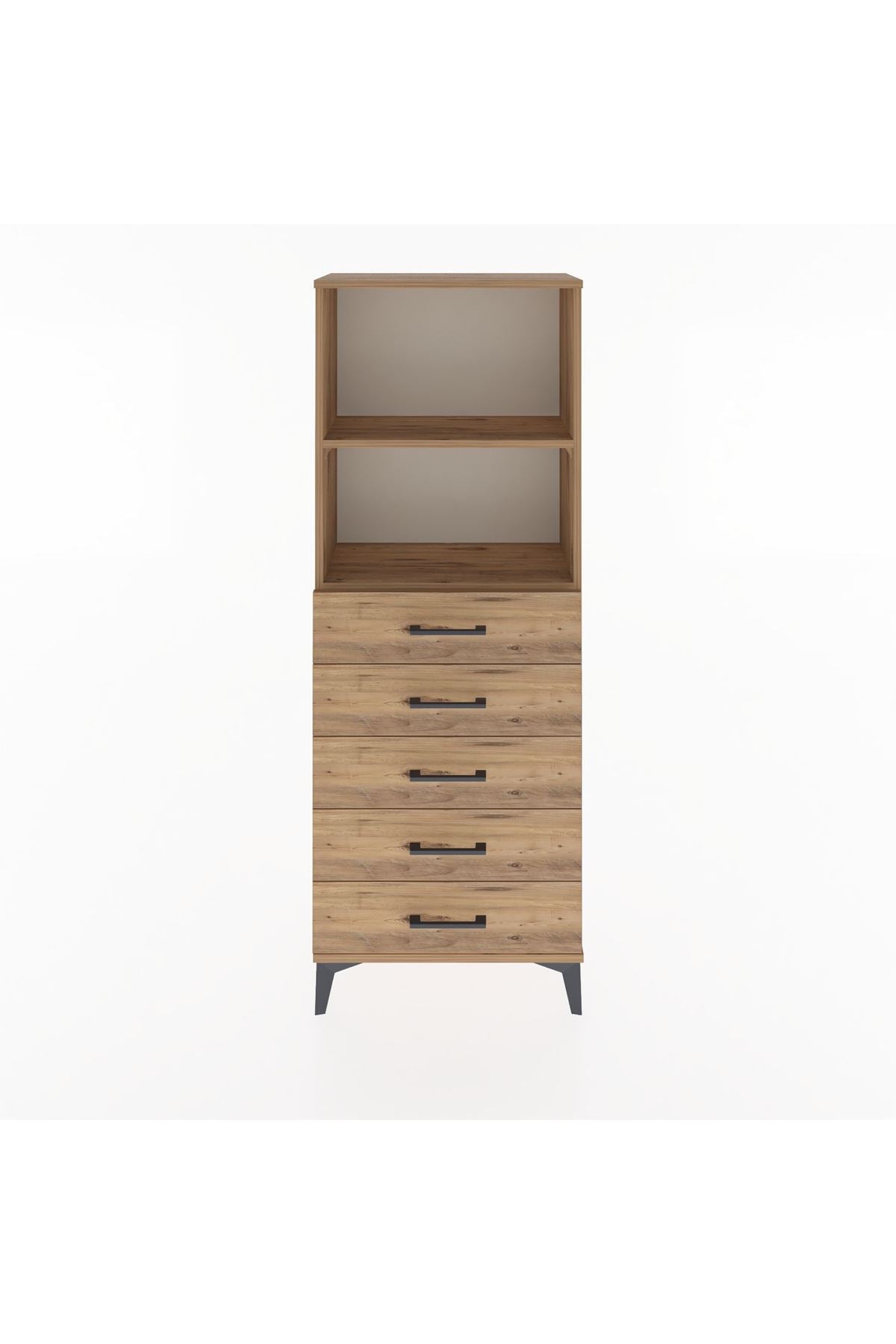 Arges Dolap 2 Raflı 5 Çekmeceli 60x30x163 Çam-Çam