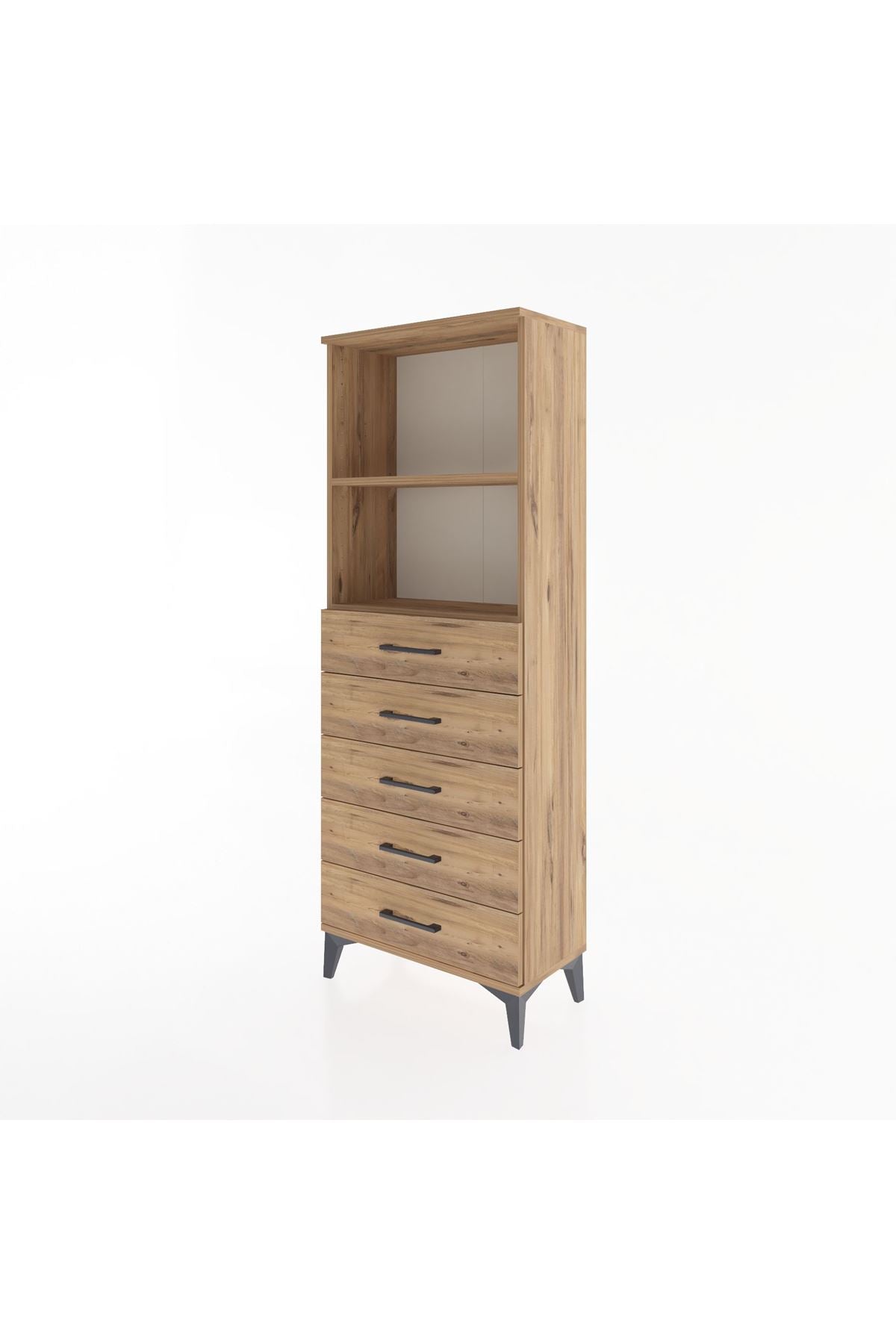 Arges Dolap 2 Raflı 5 Çekmeceli 60x30x163 Çam-Çam