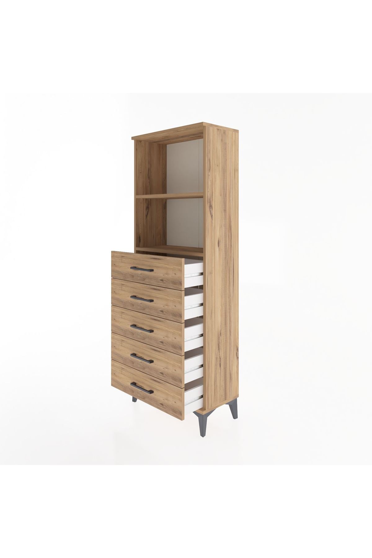 Arges Dolap 2 Raflı 5 Çekmeceli 60x30x163 Çam-Çam