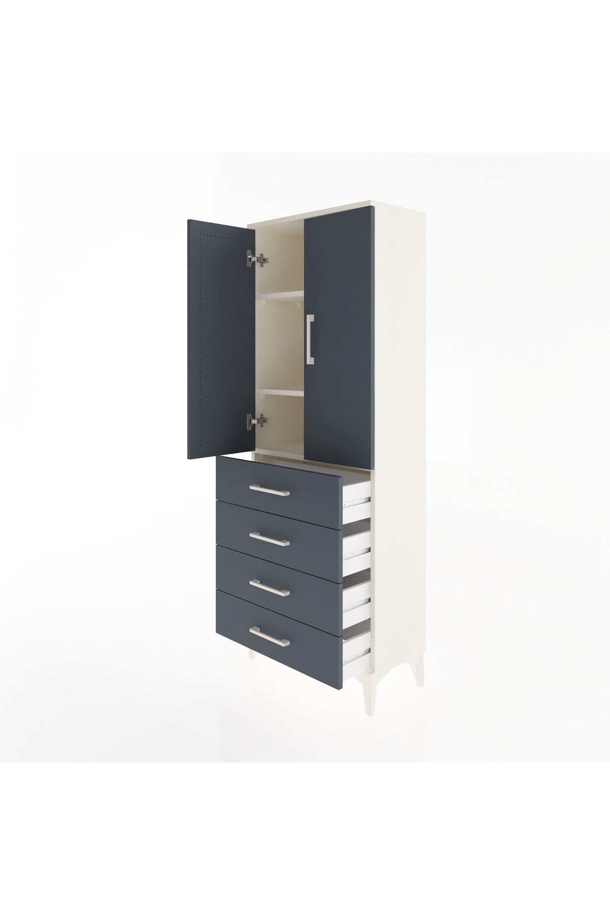 Arges Dolap 3 Raflı 4 Çekmeceli 2 Kapaklı 60x30x163 Aytaşı-Antrasit