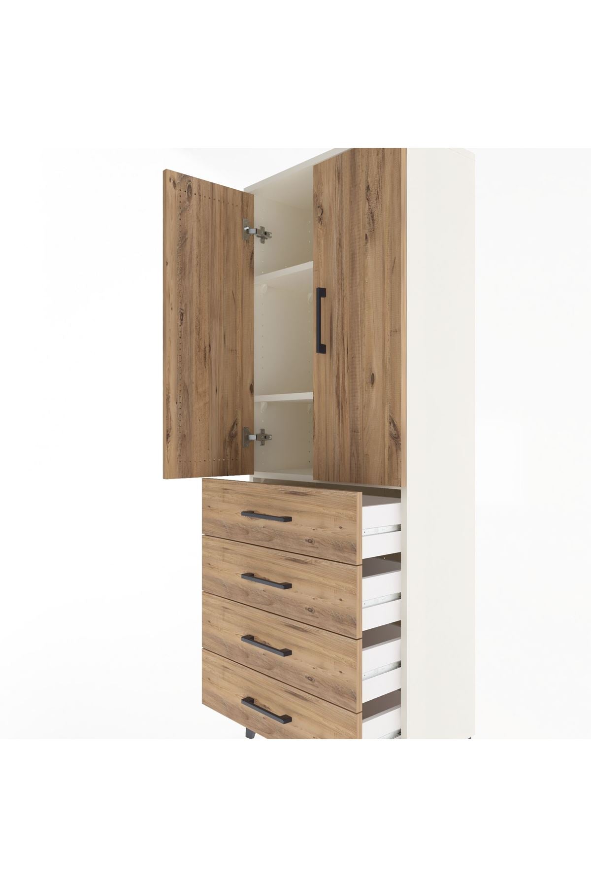 Arges Dolap 3 Raflı 4 Çekmeceli 2 Kapaklı 60x30x163 Aytaşı-Çam