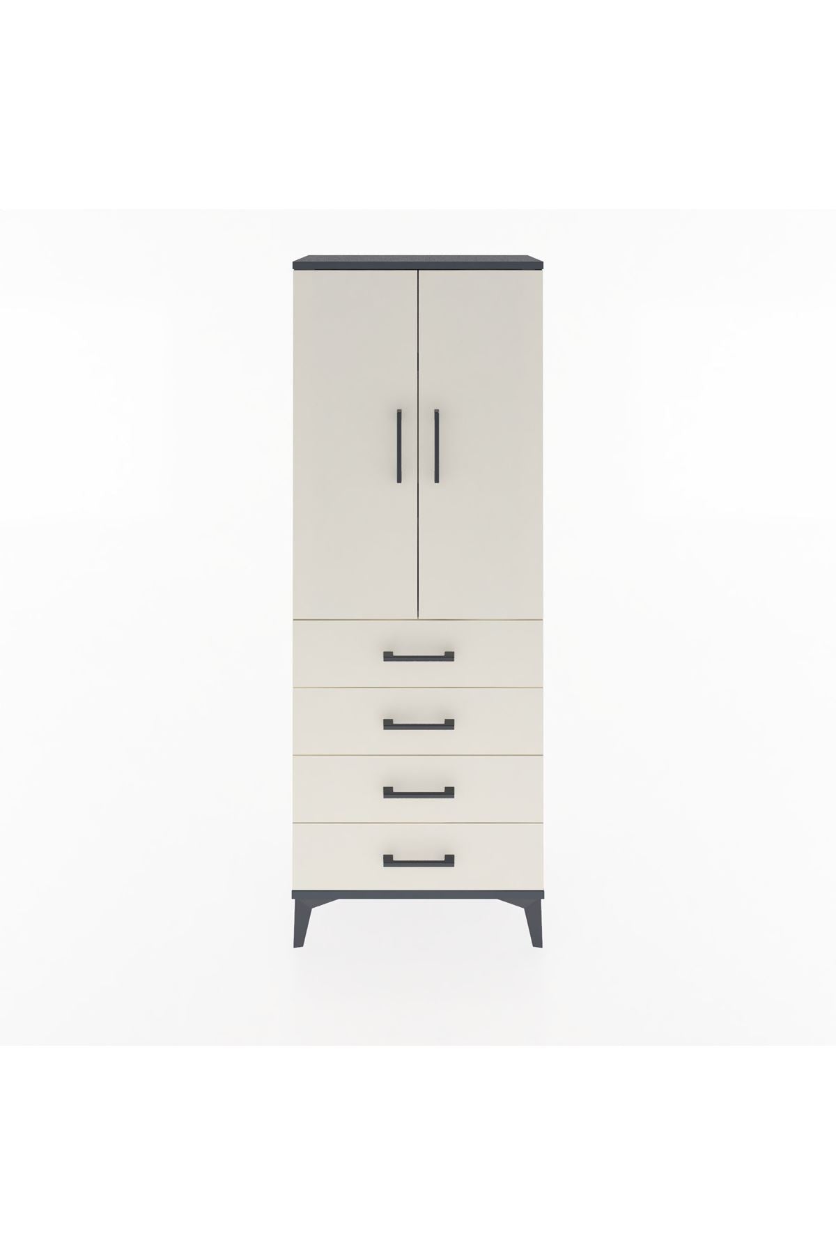 Arges Dolap 3 Raflı 4 Çekmeceli 2 Kapaklı 60x30x163 Antrasit-Aytaşı
