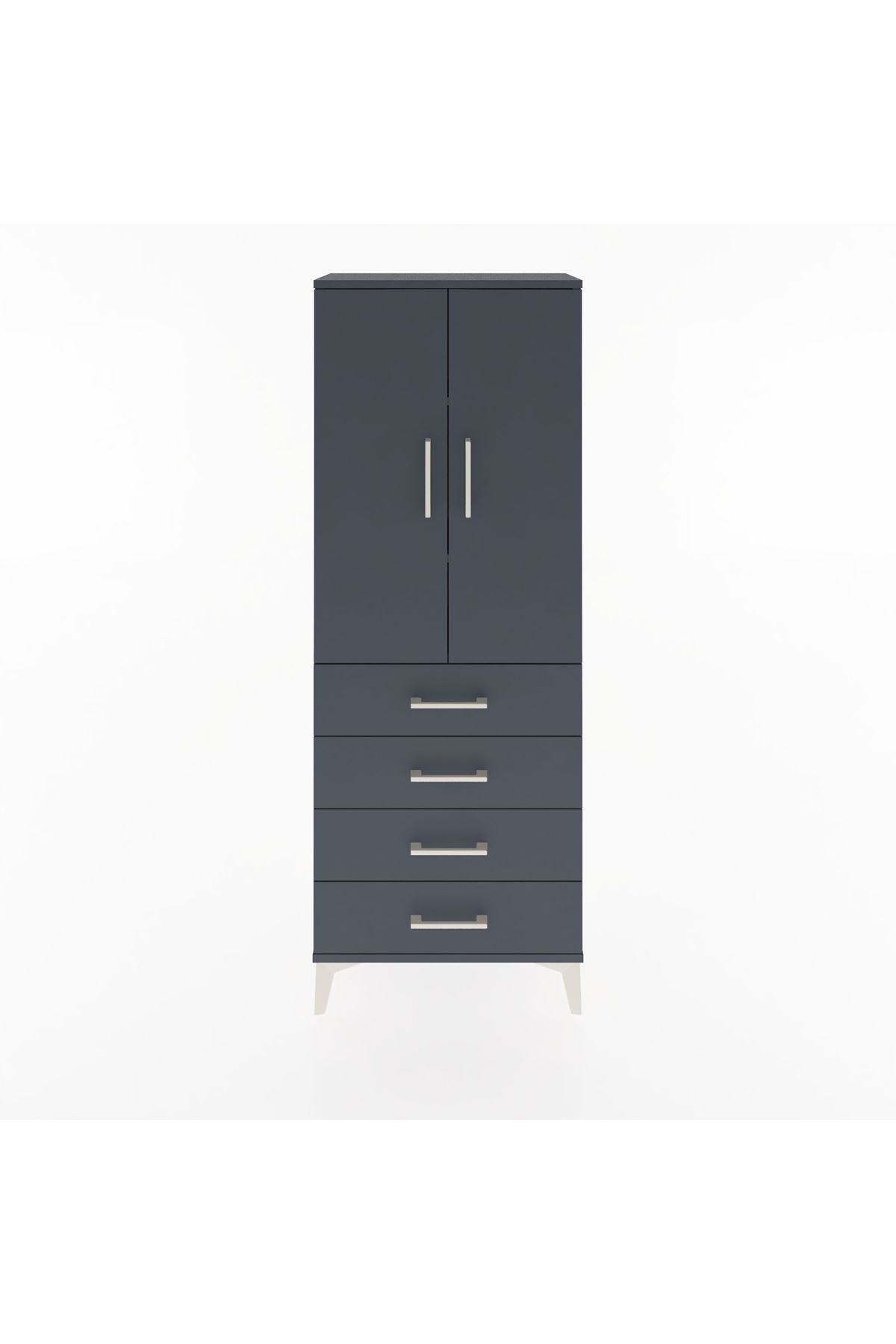 Arges Dolap 3 Raflı 4 Çekmeceli 2 Kapaklı 60x30x163 Antrasit-Antrasit