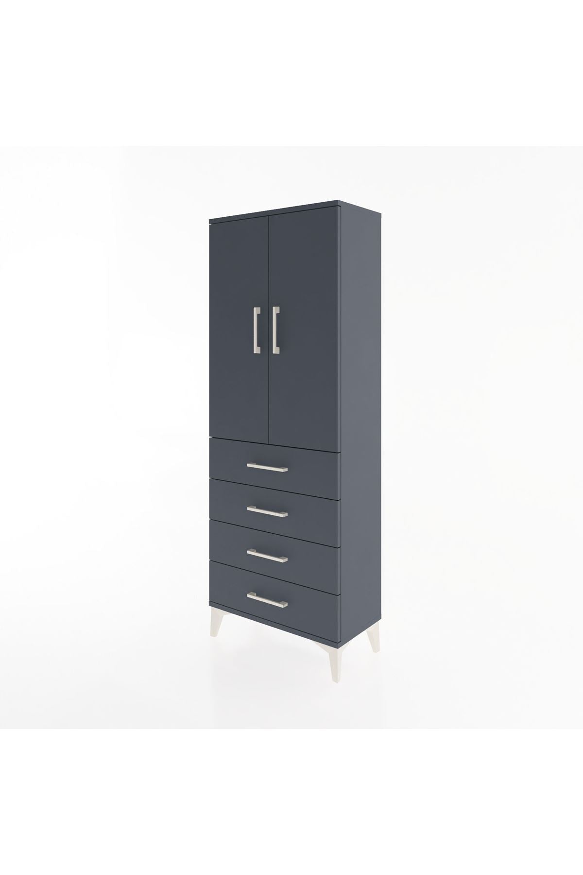 Arges Dolap 3 Raflı 4 Çekmeceli 2 Kapaklı 60x30x163 Antrasit-Antrasit