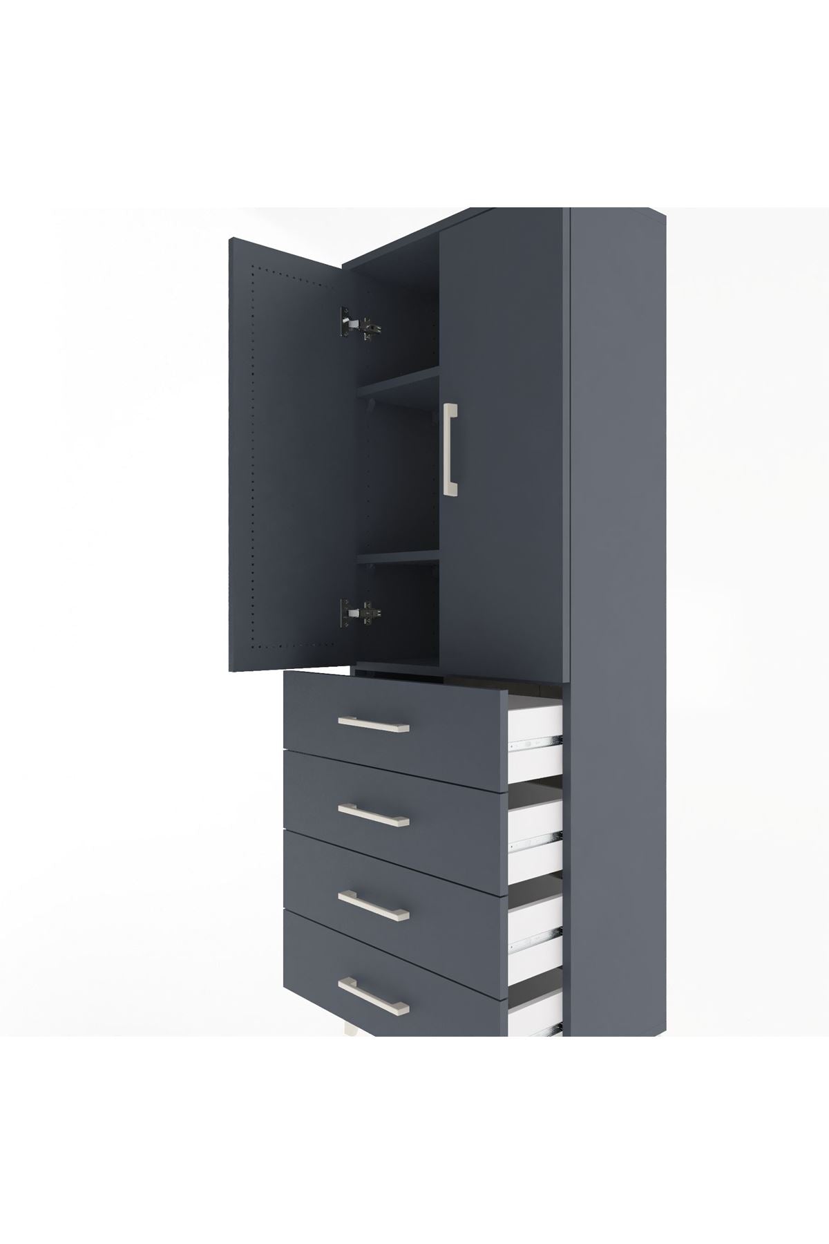 Arges Dolap 3 Raflı 4 Çekmeceli 2 Kapaklı 60x30x163 Antrasit-Antrasit