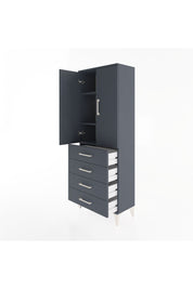 Arges Dolap 3 Raflı 4 Çekmeceli 2 Kapaklı 60x30x163 Antrasit-Antrasit