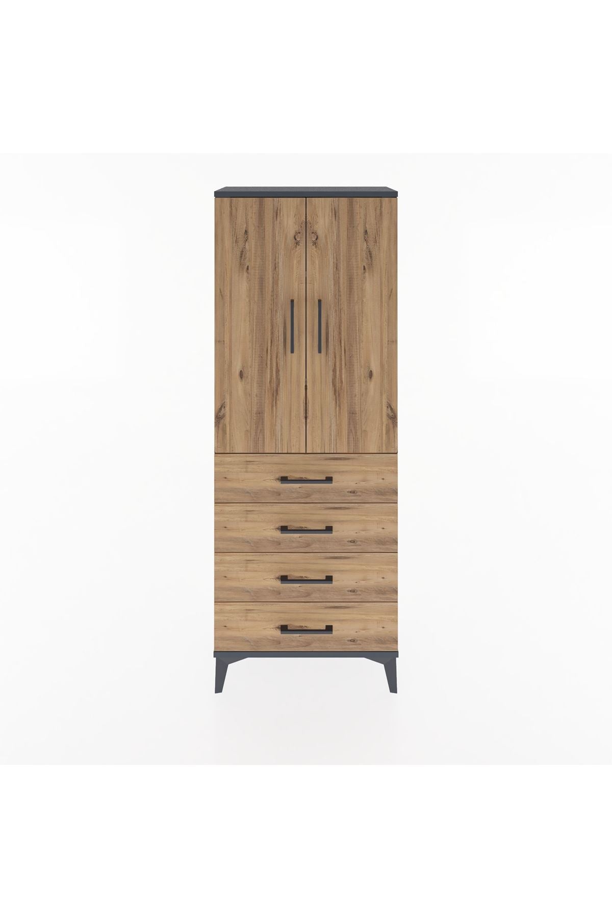 Arges Dolap 3 Raflı 4 Çekmeceli 2 Kapaklı 60x30x163 Antrasit-Çam