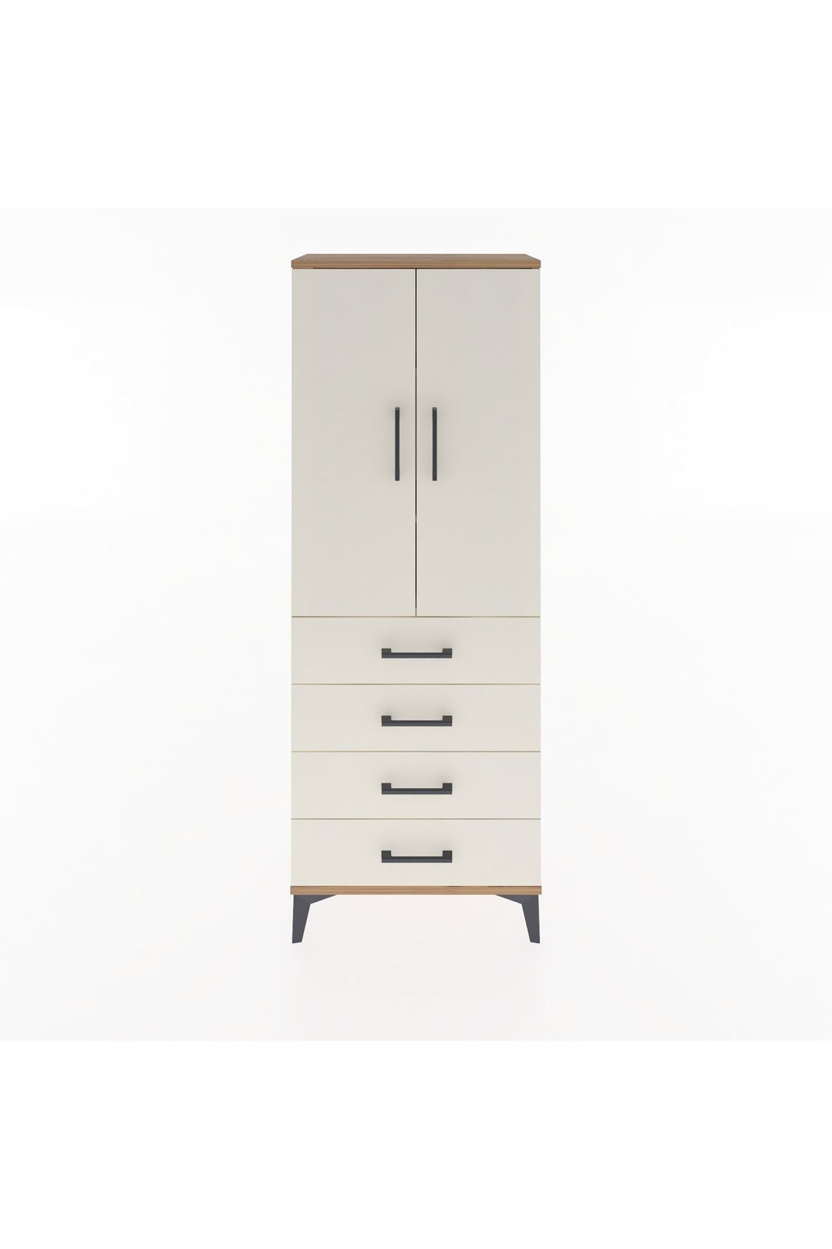 Arges Dolap 3 Raflı 4 Çekmeceli 2 Kapaklı 60x30x163 Çam-Aytaşı