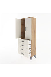 Arges Dolap 3 Raflı 4 Çekmeceli 2 Kapaklı 60x30x163 Çam-Aytaşı