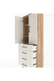 Arges Dolap 3 Raflı 4 Çekmeceli 2 Kapaklı 60x30x163 Çam-Aytaşı