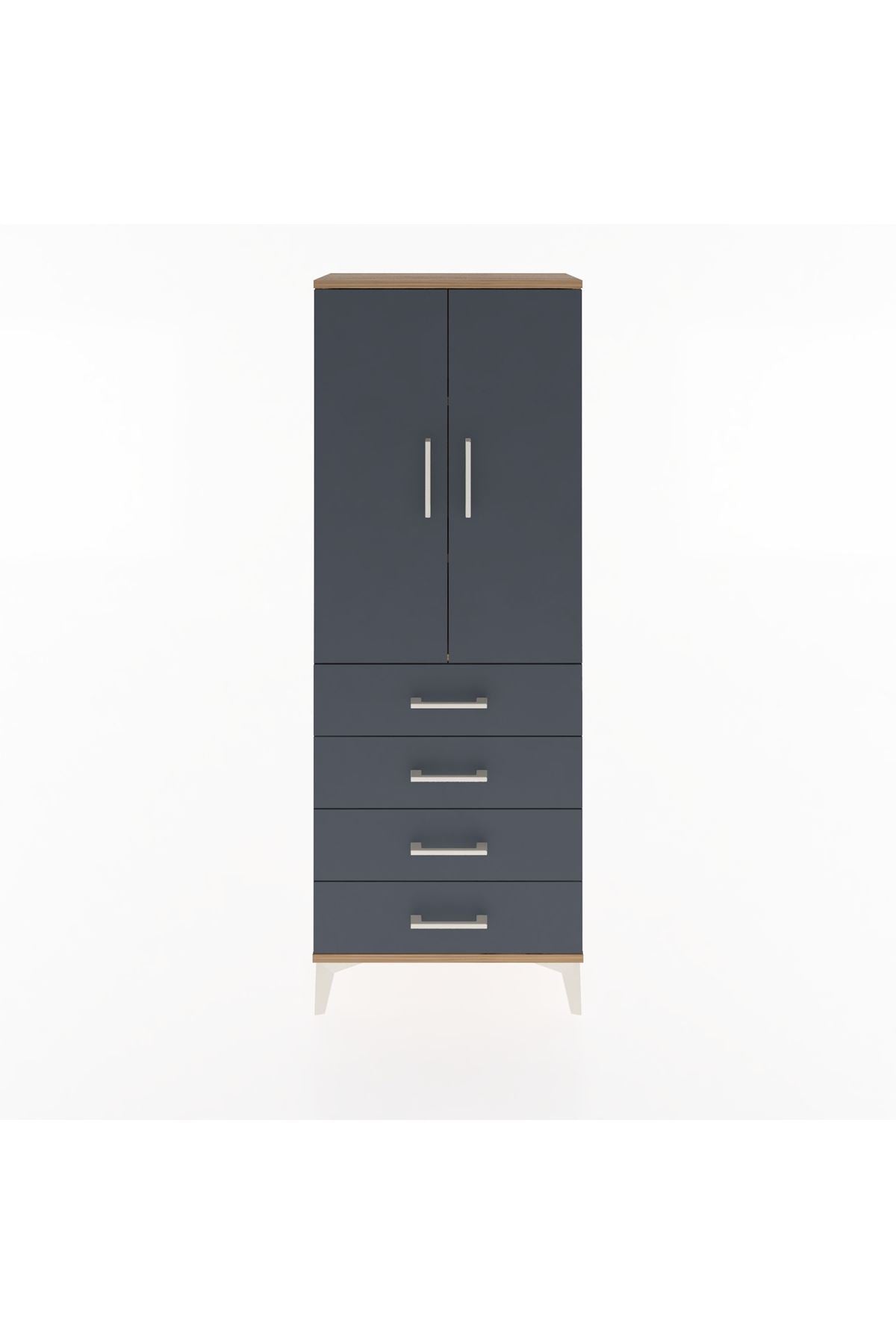 Arges Dolap 3 Raflı 4 Çekmeceli 2 Kapaklı 60x30x163 Çam-Antrasit