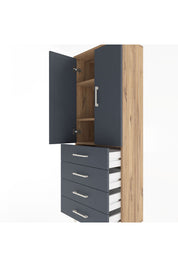 Arges Dolap 3 Raflı 4 Çekmeceli 2 Kapaklı 60x30x163 Çam-Antrasit