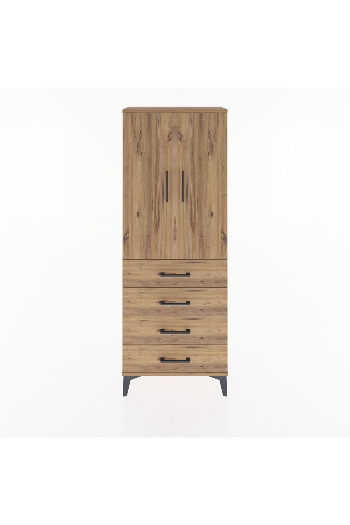 Arges Dolap 3 Raflı 4 Çekmeceli 2 Kapaklı 60x30x163 Çam-Çam