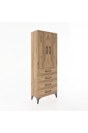 Arges Dolap 3 Raflı 4 Çekmeceli 2 Kapaklı 60x30x163 Çam-Çam