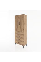 Arges Dolap 3 Raflı 4 Çekmeceli 2 Kapaklı 60x30x163 Çam-Çam