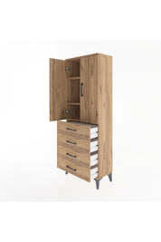 Arges Dolap 3 Raflı 4 Çekmeceli 2 Kapaklı 60x30x163 Çam-Çam
