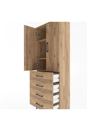 Arges Dolap 3 Raflı 4 Çekmeceli 2 Kapaklı 60x30x163 Çam-Çam