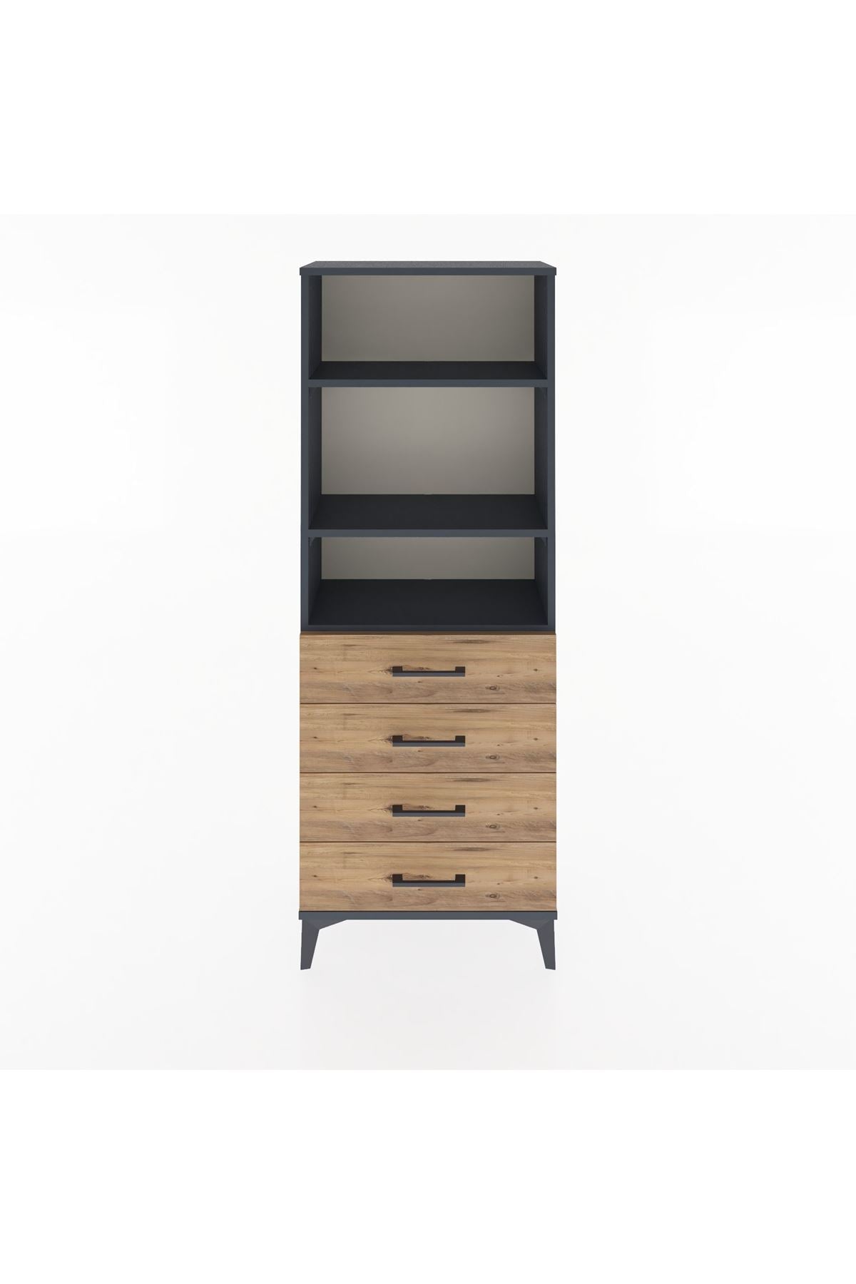 Arges Dolap 2 Raflı 4 Çekmeceli 60x30x163 Antrasit-Çam