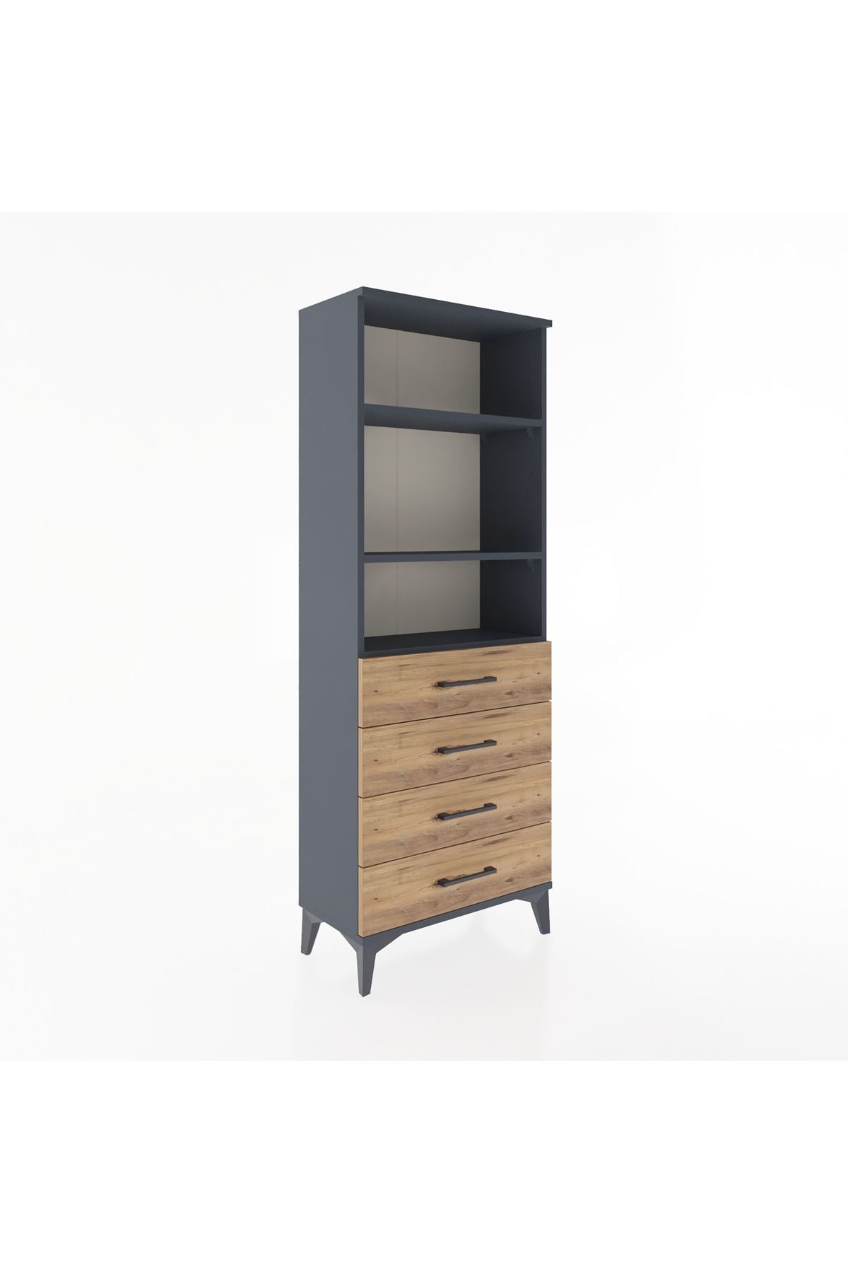 Arges Dolap 2 Raflı 4 Çekmeceli 60x30x163 Antrasit-Çam