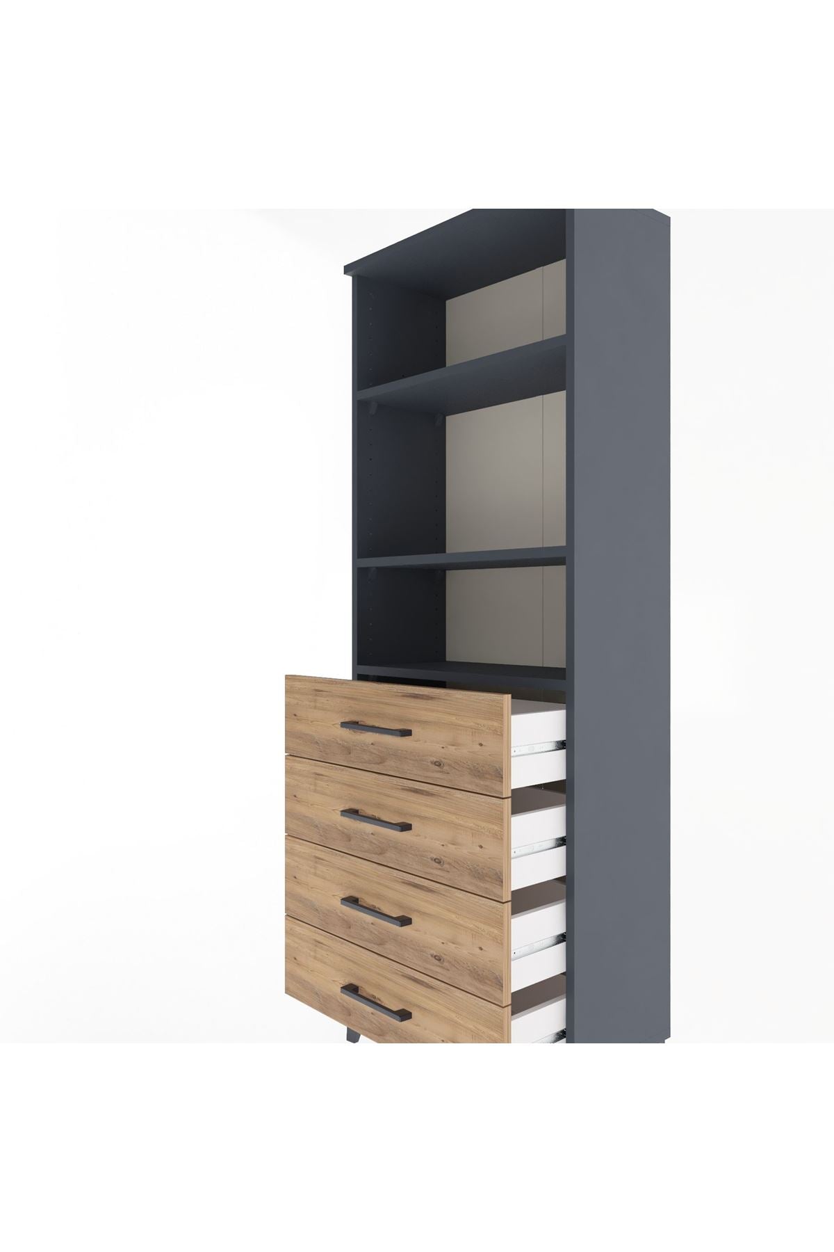 Arges Dolap 2 Raflı 4 Çekmeceli 60x30x163 Antrasit-Çam