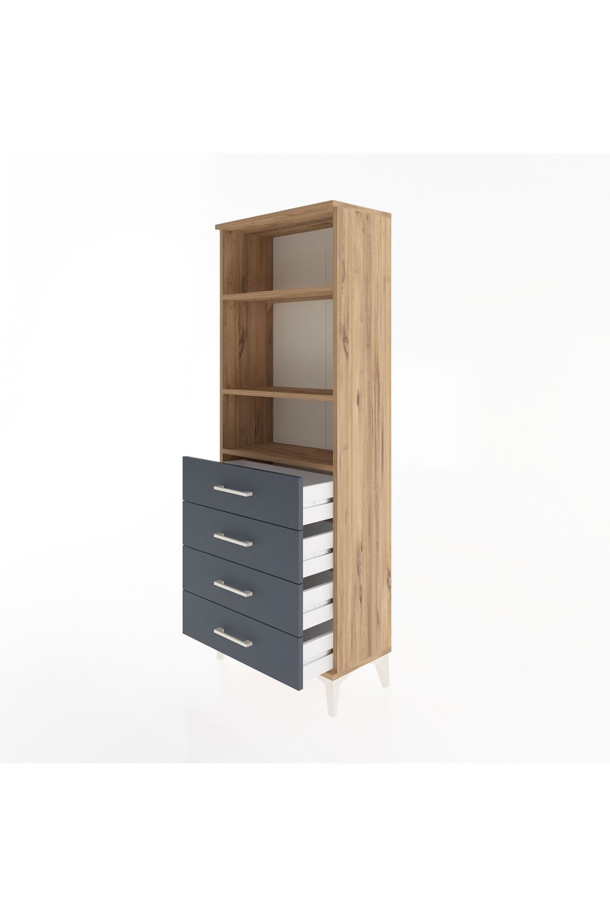 Arges Dolap 2 Raflı 4 Çekmeceli 60x30x163 Çam-Antrasit