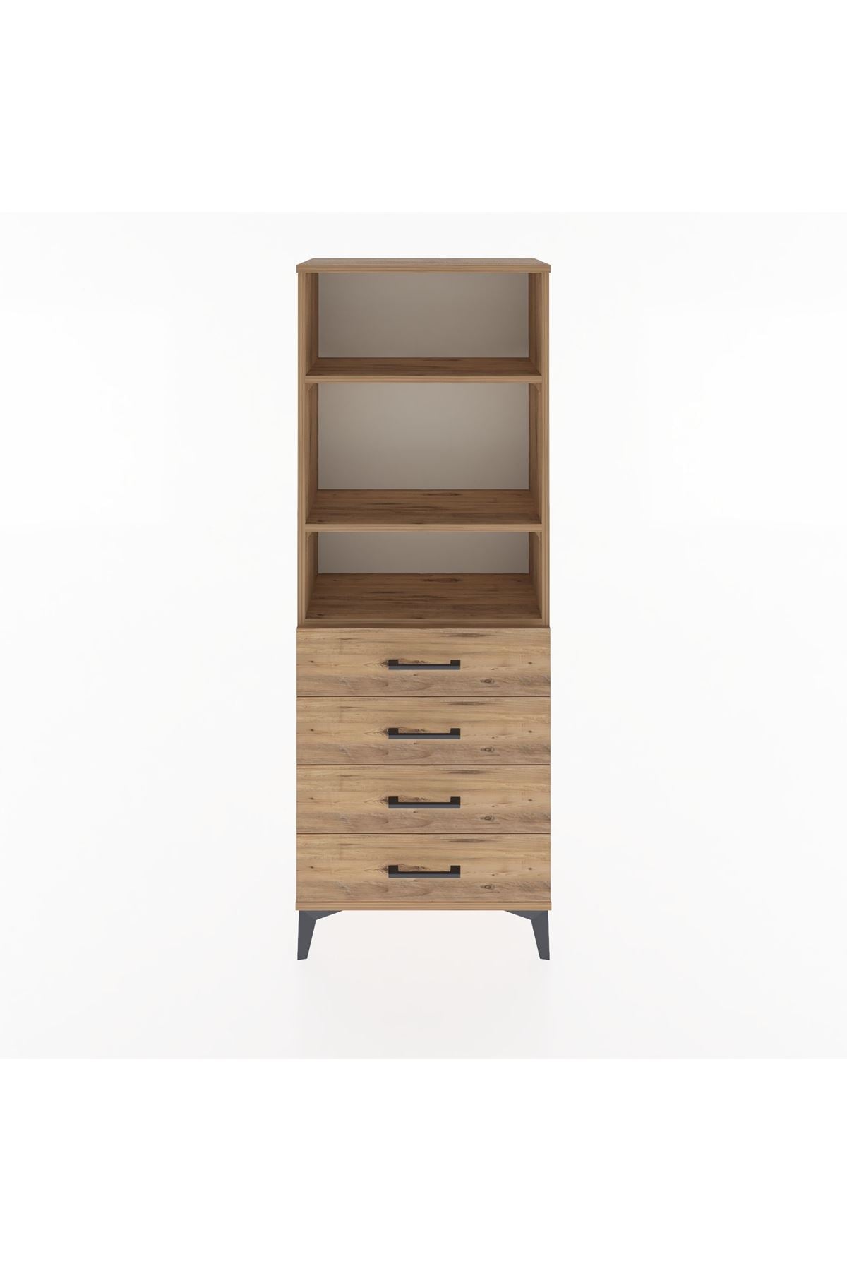 Arges Dolap 2 Raflı 4 Çekmeceli 60x30x163 Çam-Çam