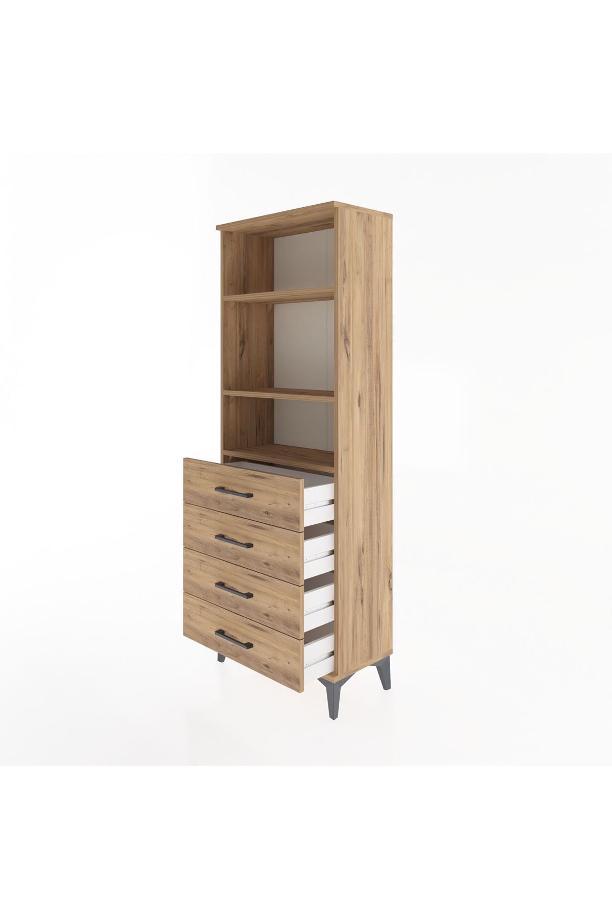 Arges Dolap 2 Raflı 4 Çekmeceli 60x30x163 Çam-Çam