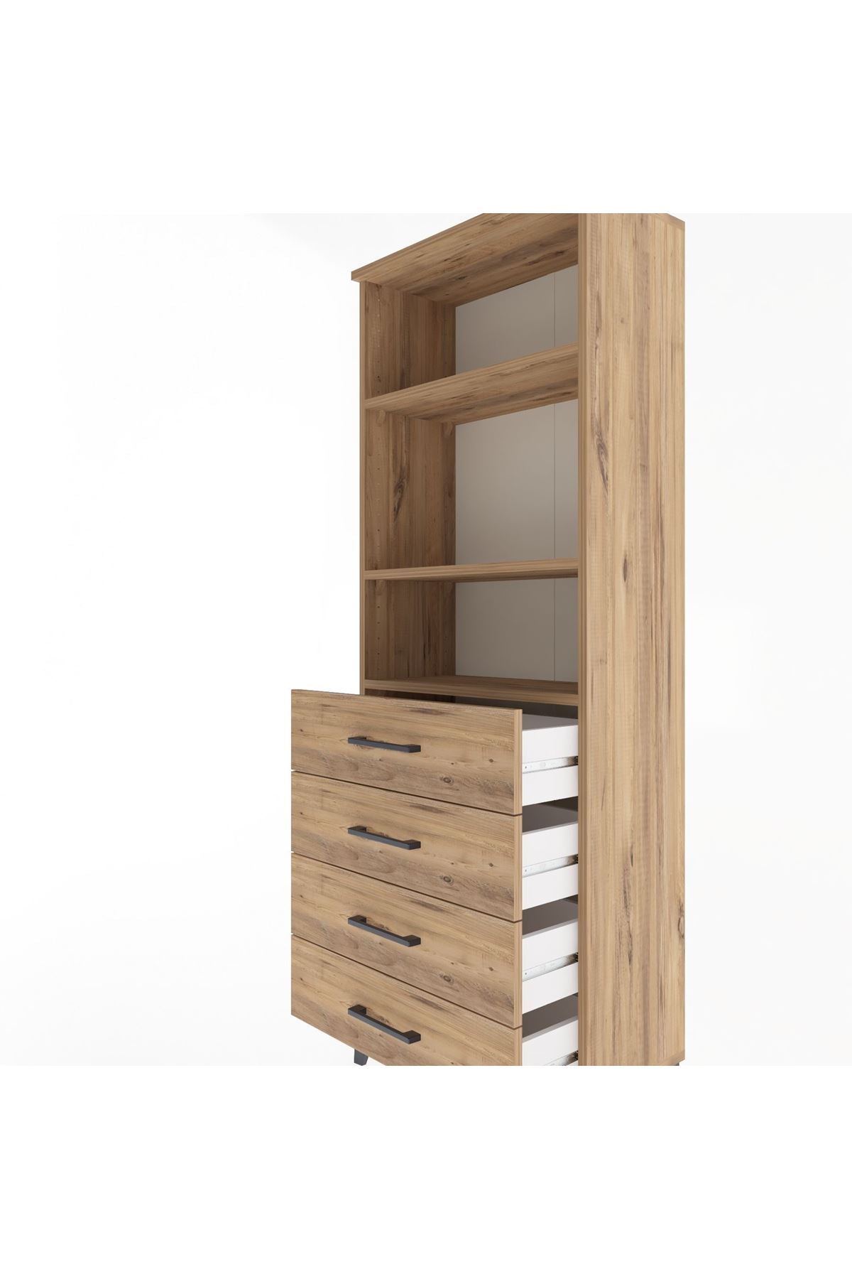 Arges Dolap 2 Raflı 4 Çekmeceli 60x30x163 Çam-Çam