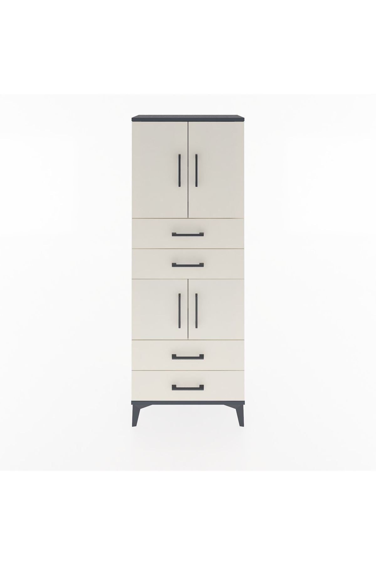 Arges Dolap 3 Raflı 4 Çekmeceli 4 Kapaklı 60x30x163 Antrasit-Aytaşı