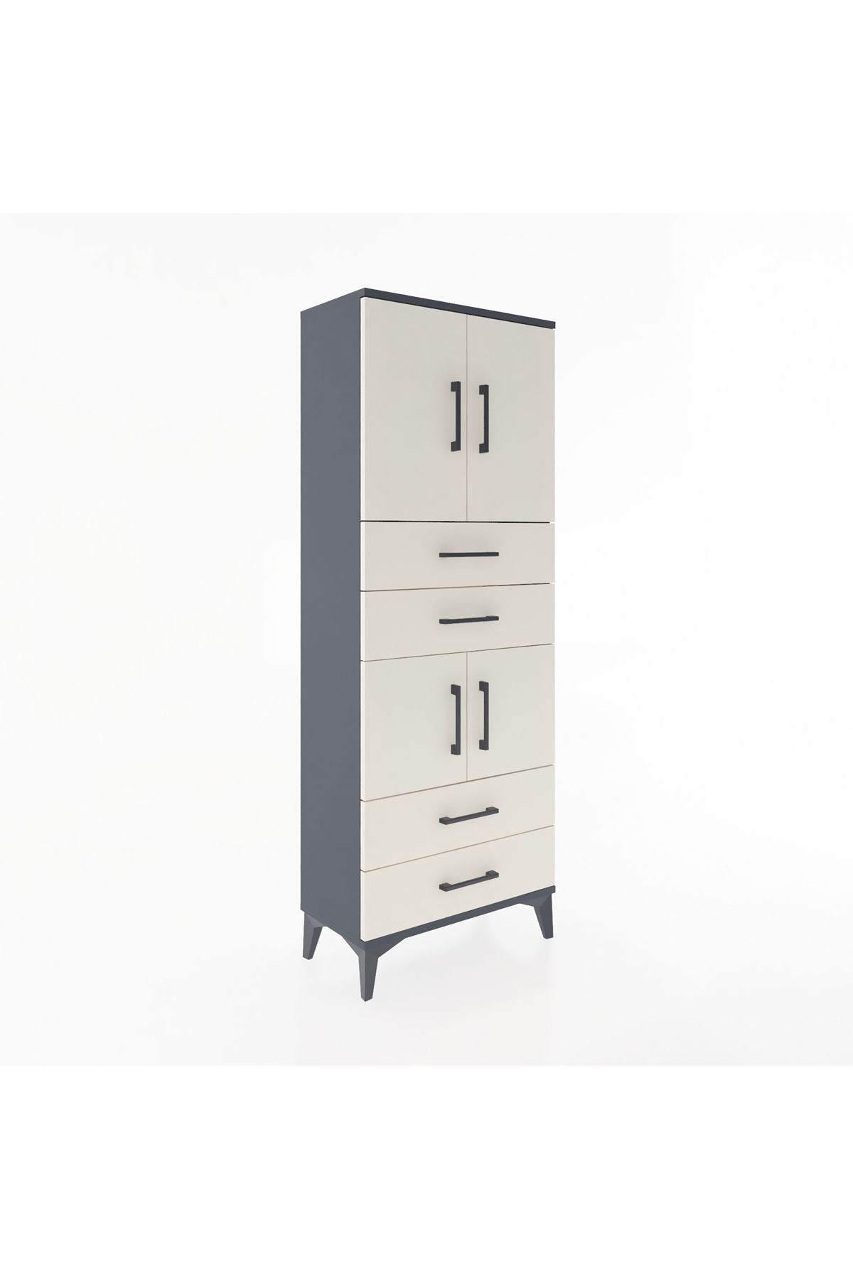 Arges Dolap 3 Raflı 4 Çekmeceli 4 Kapaklı 60x30x163 Antrasit-Aytaşı