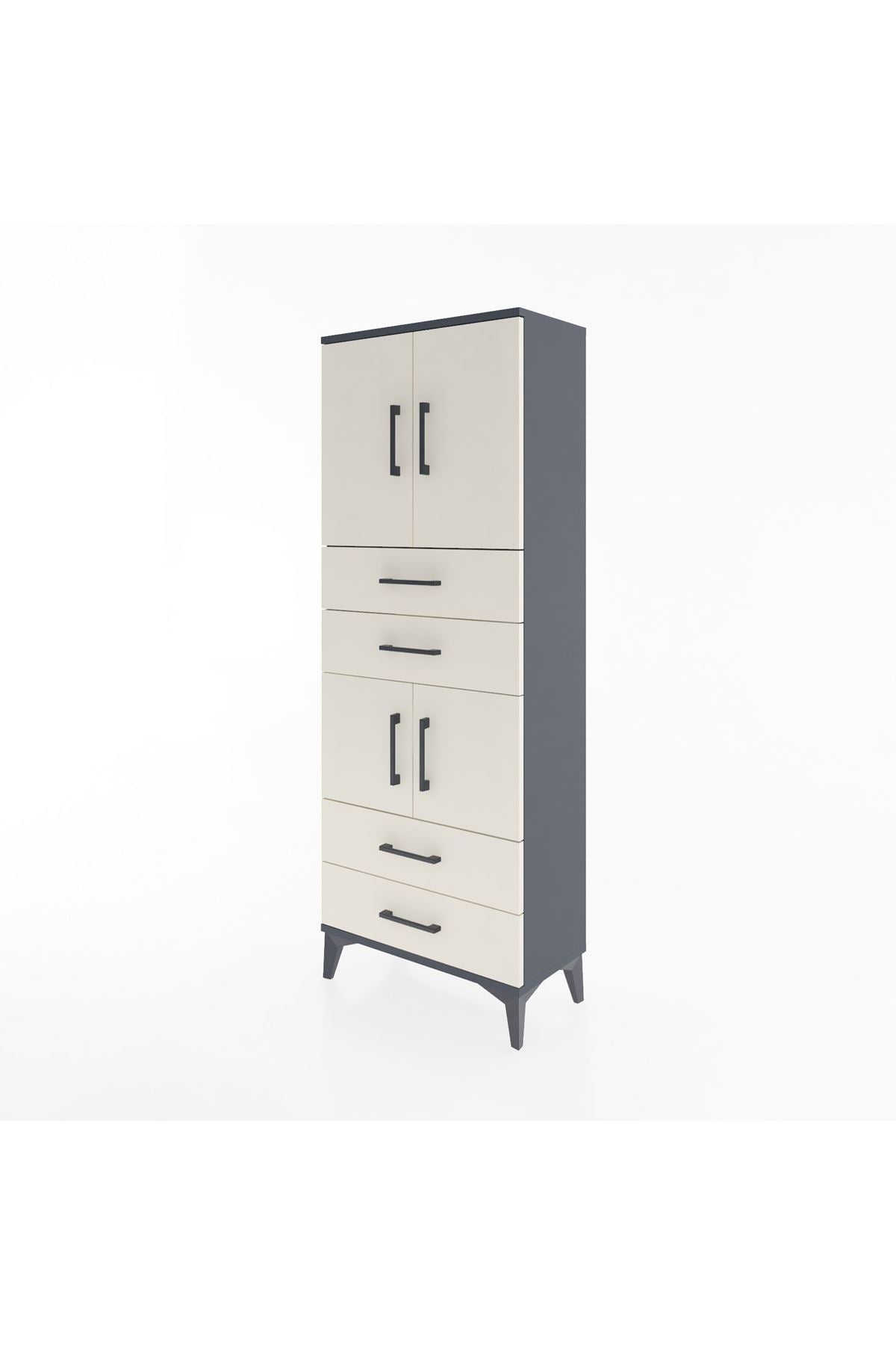 Arges Dolap 3 Raflı 4 Çekmeceli 4 Kapaklı 60x30x163 Antrasit-Aytaşı