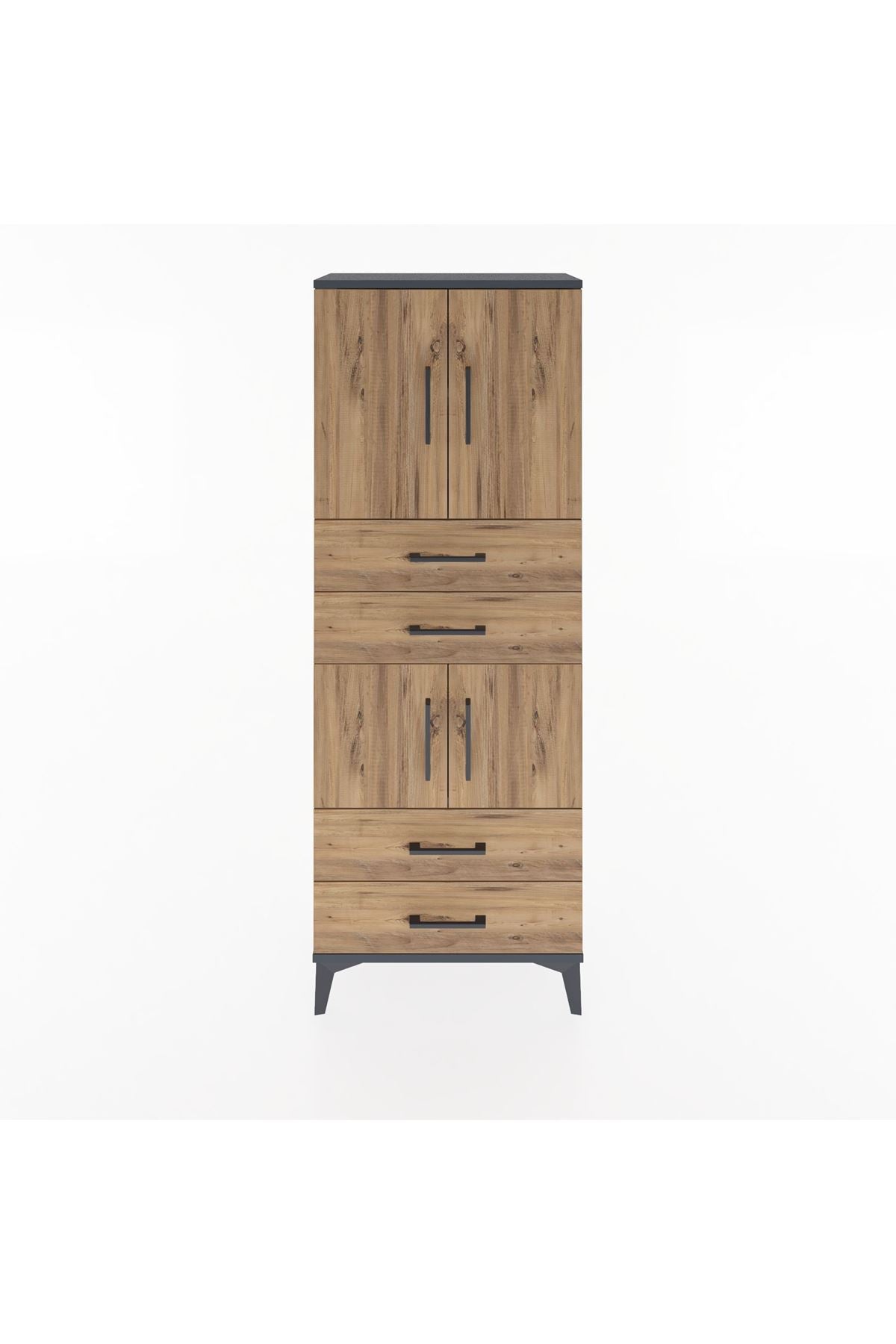 Arges Dolap 3 Raflı 4 Çekmeceli 4 Kapaklı 60x30x163 Antrasit-Çam