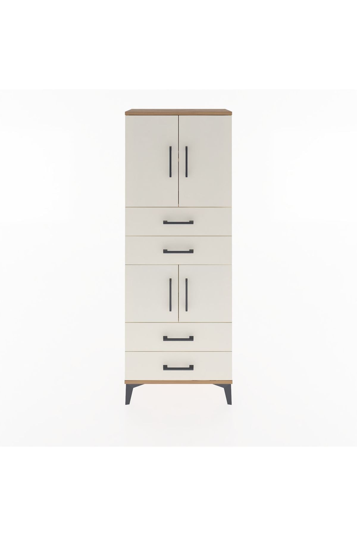 Arges Dolap 3 Raflı 4 Çekmeceli 4 Kapaklı 60x30x163 Çam-Aytaşı