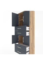Arges Dolap 3 Raflı 4 Çekmeceli 4 Kapaklı 60x30x163 Çam-Antrasit