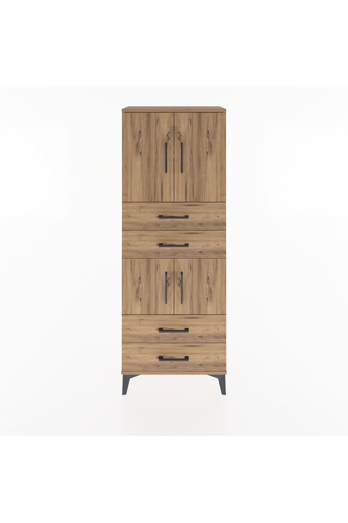 Arges Dolap 3 Raflı 4 Çekmeceli 4 Kapaklı 60x30x163 Çam-Çam