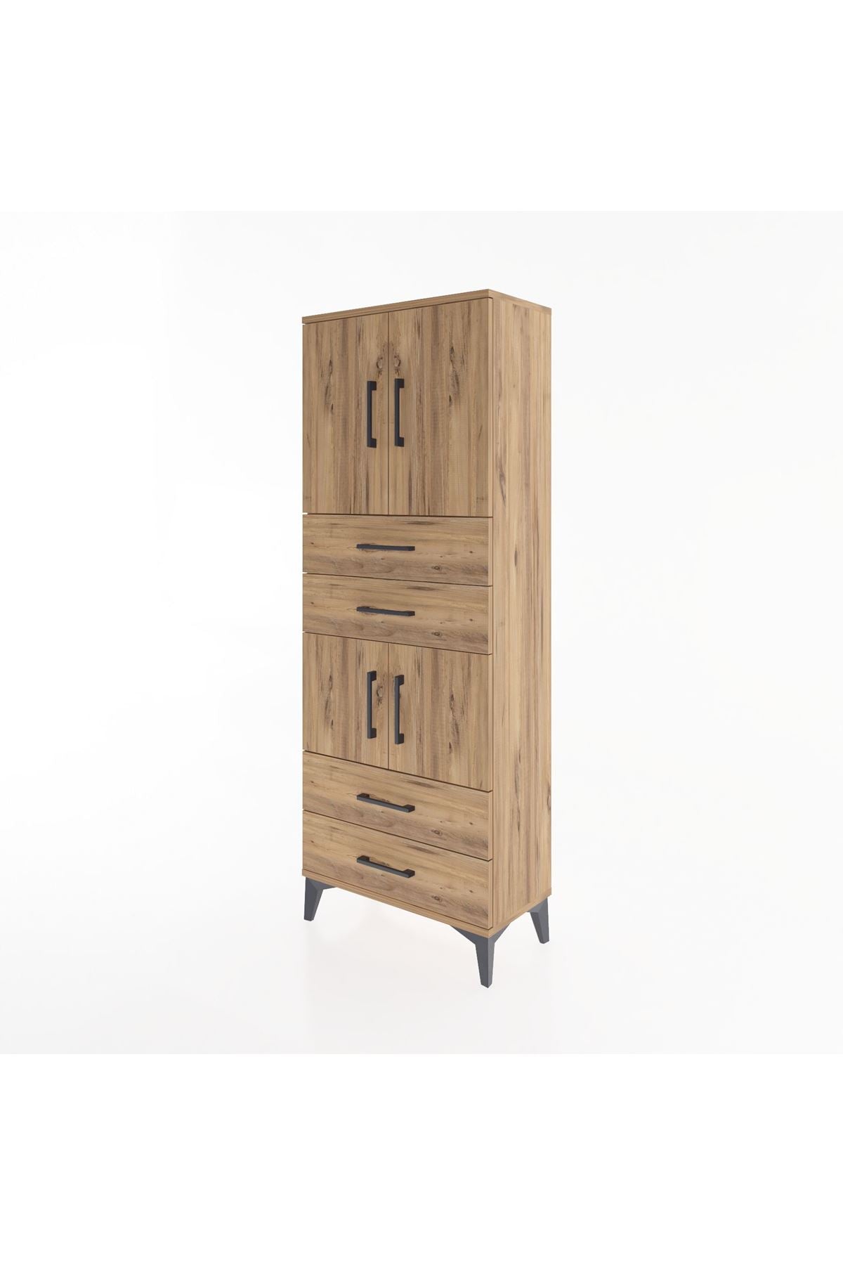 Arges Dolap 3 Raflı 4 Çekmeceli 4 Kapaklı 60x30x163 Çam-Çam