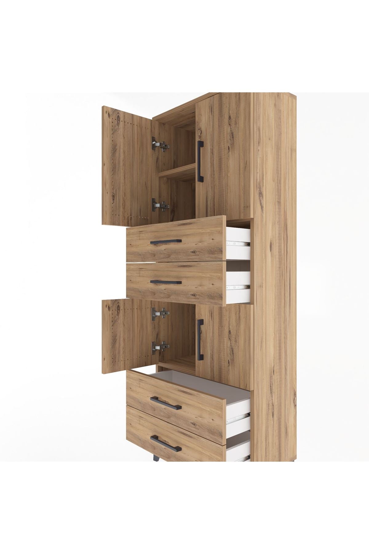 Arges Dolap 3 Raflı 4 Çekmeceli 4 Kapaklı 60x30x163 Çam-Çam