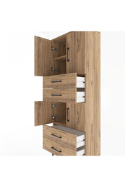 Arges Dolap 3 Raflı 4 Çekmeceli 4 Kapaklı 60x30x163 Çam-Çam