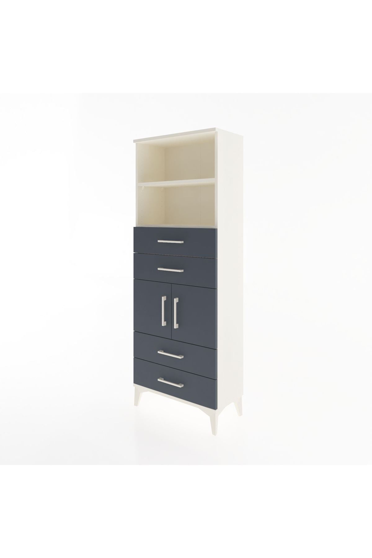 Arges Dolap 3 Raflı 4 Çekmeceli 2 Kapaklı 60x30x163 Aytaşı-Antrasit