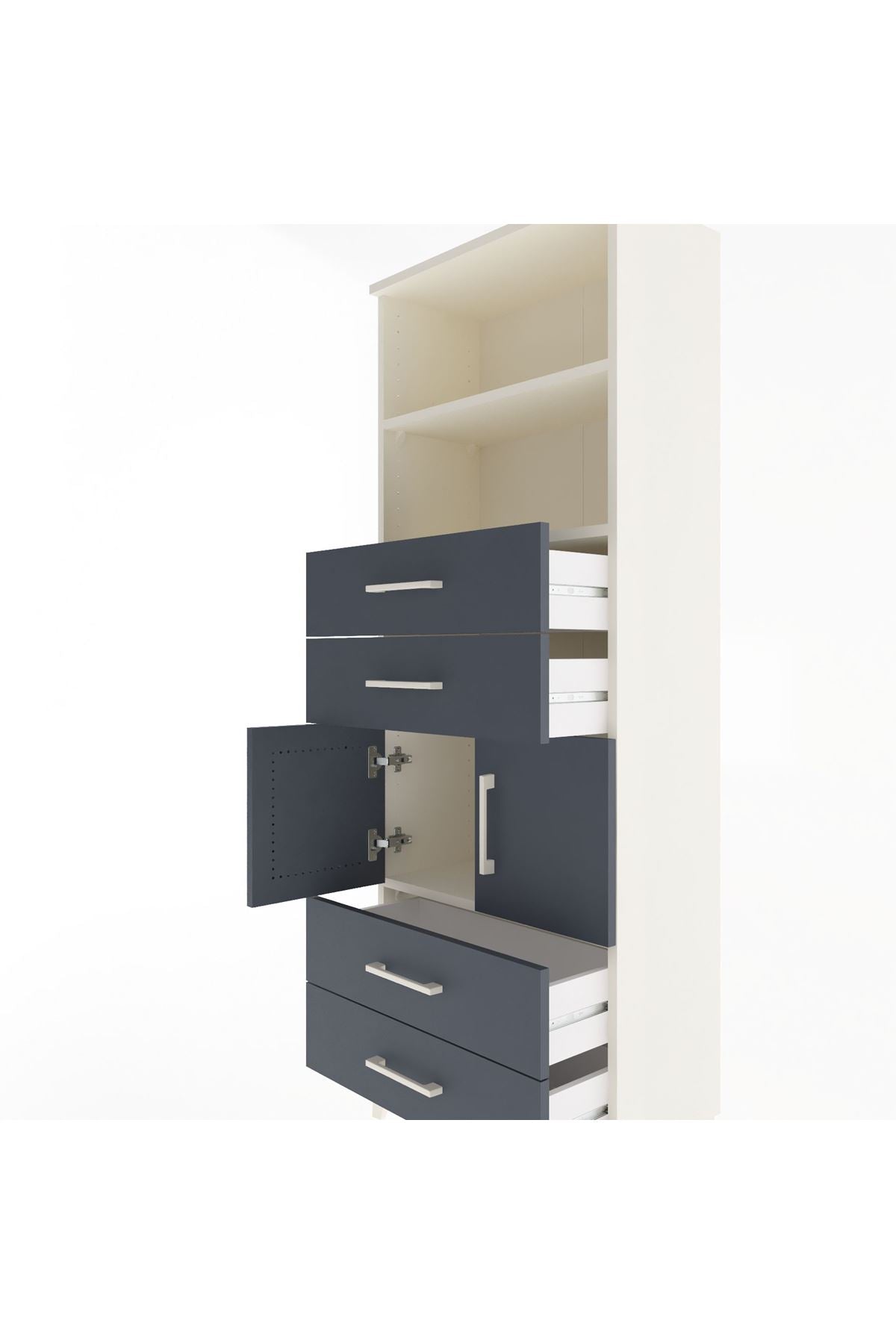 Arges Dolap 3 Raflı 4 Çekmeceli 2 Kapaklı 60x30x163 Aytaşı-Antrasit