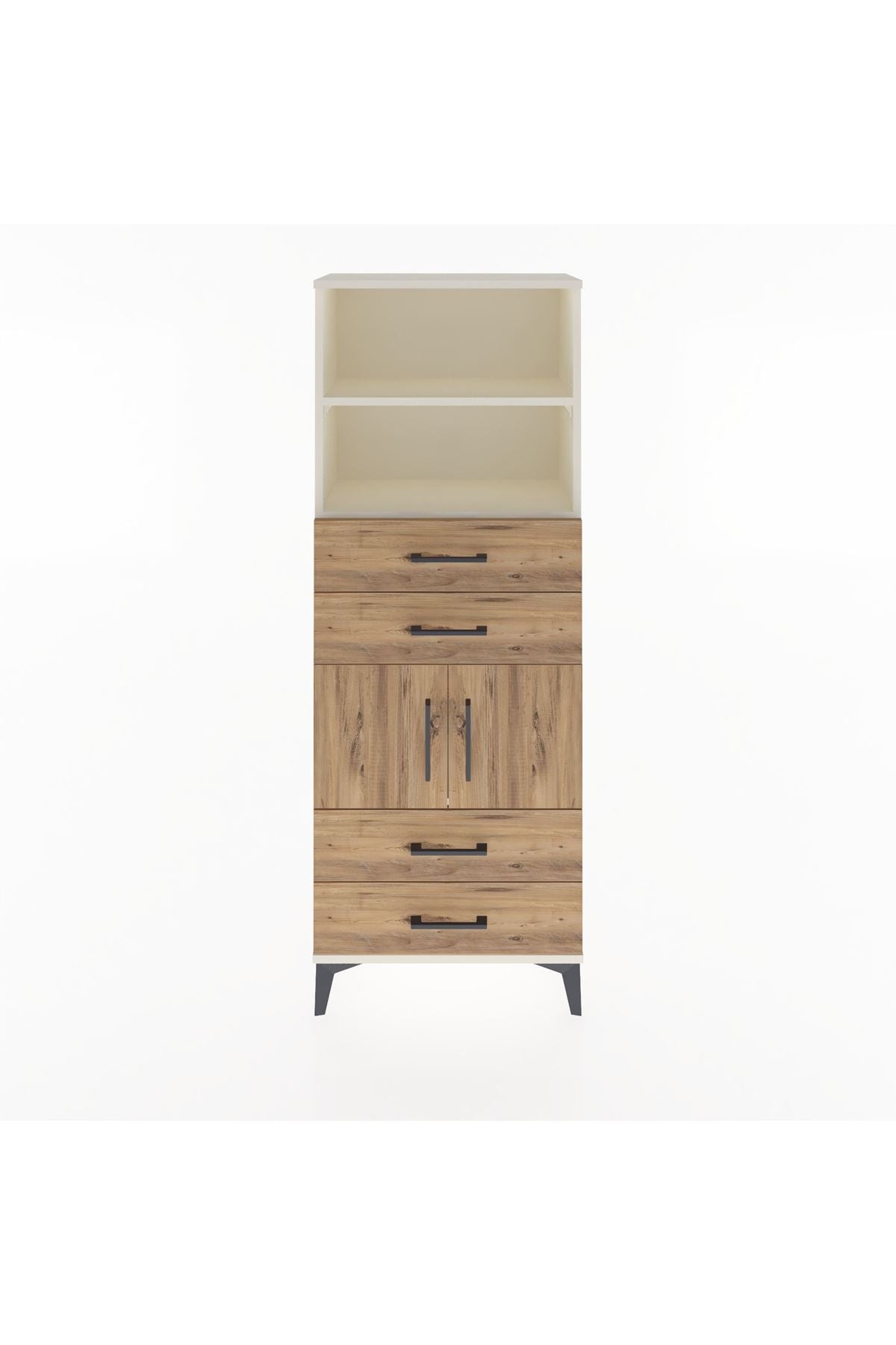 Arges Dolap 3 Raflı 4 Çekmeceli 2 Kapaklı 60x30x163 Aytaşı-Çam