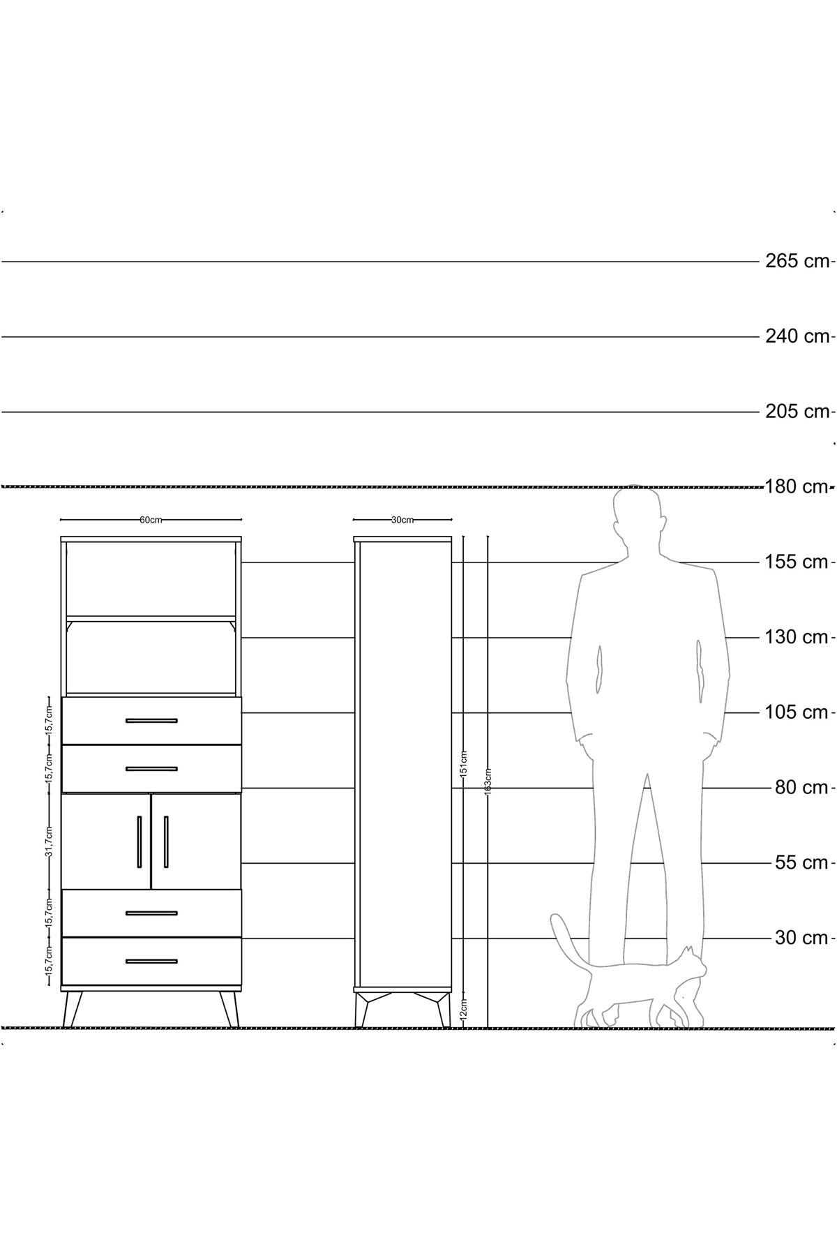Arges Dolap 3 Raflı 4 Çekmeceli 2 Kapaklı 60x30x163 Aytaşı-Çam