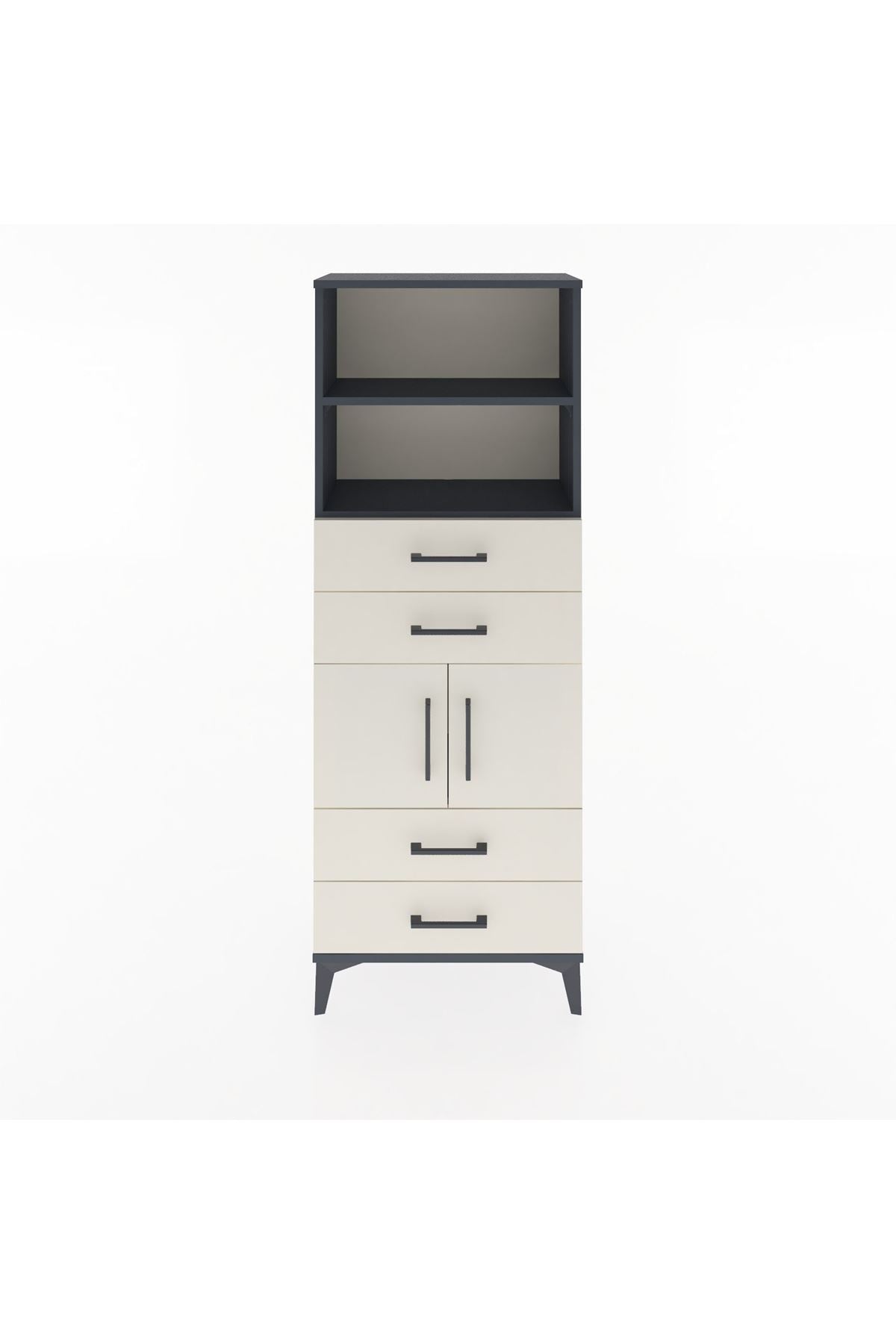 Arges Dolap 3 Raflı 4 Çekmeceli 2 Kapaklı 60x30x163 Antrasit-Aytaşı