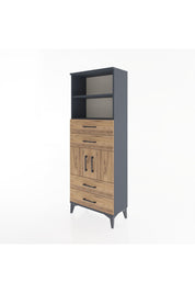 Arges Dolap 3 Raflı 4 Çekmeceli 2 Kapaklı 60x30x163 Antrasit-Çam