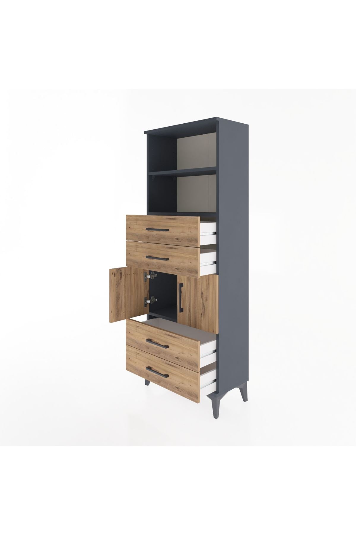 Arges Dolap 3 Raflı 4 Çekmeceli 2 Kapaklı 60x30x163 Antrasit-Çam