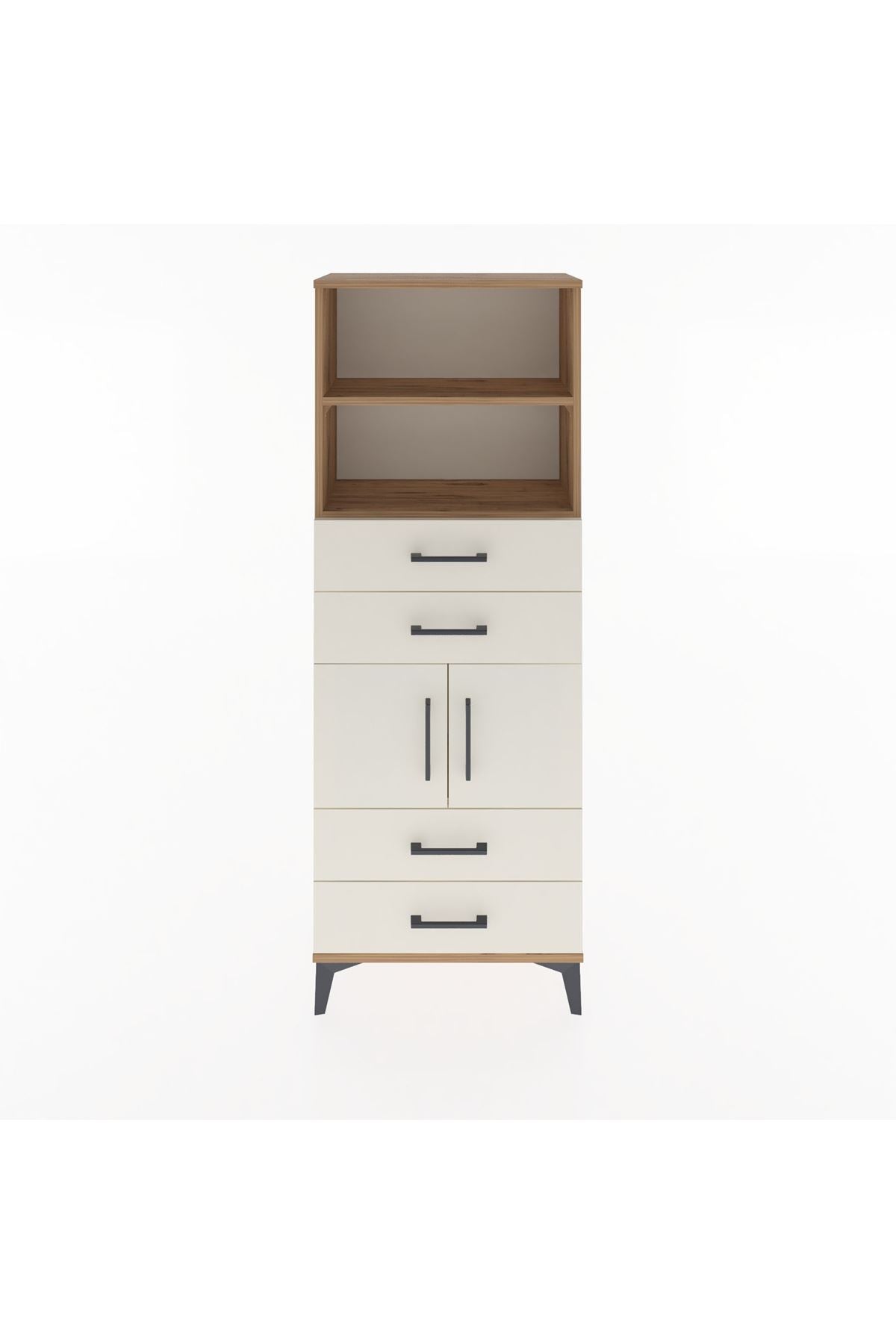 Arges Dolap 3 Raflı 4 Çekmeceli 2 Kapaklı 60x30x163 Çam-Aytaşı