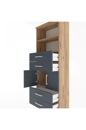 Arges Dolap 3 Raflı 4 Çekmeceli 2 Kapaklı 60x30x163 Çam-Antrasit