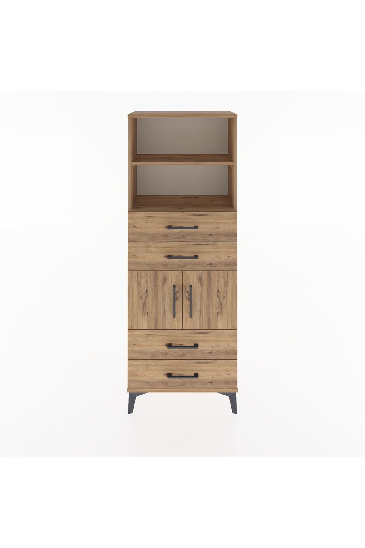 Arges Dolap 3 Raflı 4 Çekmeceli 2 Kapaklı 60x30x163 Çam-Çam