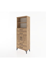 Arges Dolap 3 Raflı 4 Çekmeceli 2 Kapaklı 60x30x163 Çam-Çam